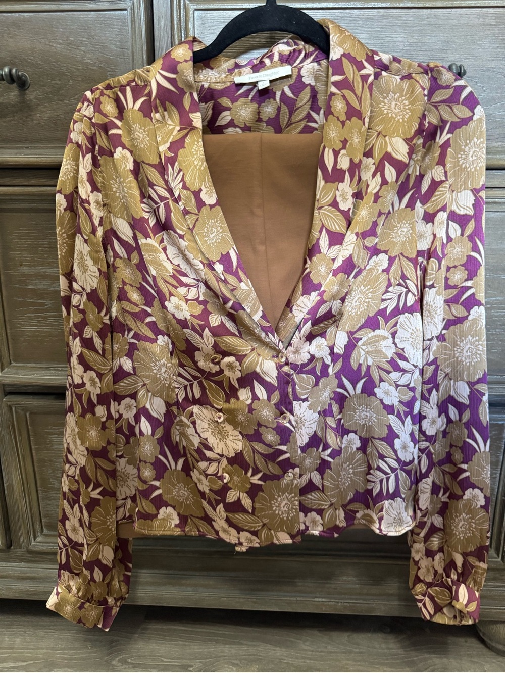 Floral Purple and Gold V-Neck Women's Top